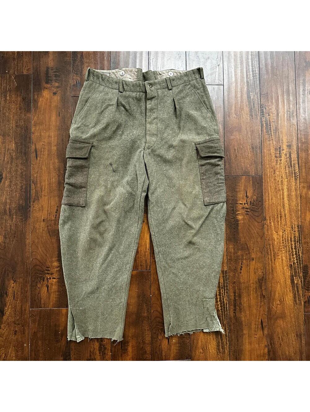 Vintage Gray Heavy Wool Swedish Military WWII Type CBV Pants 32x24 Crop